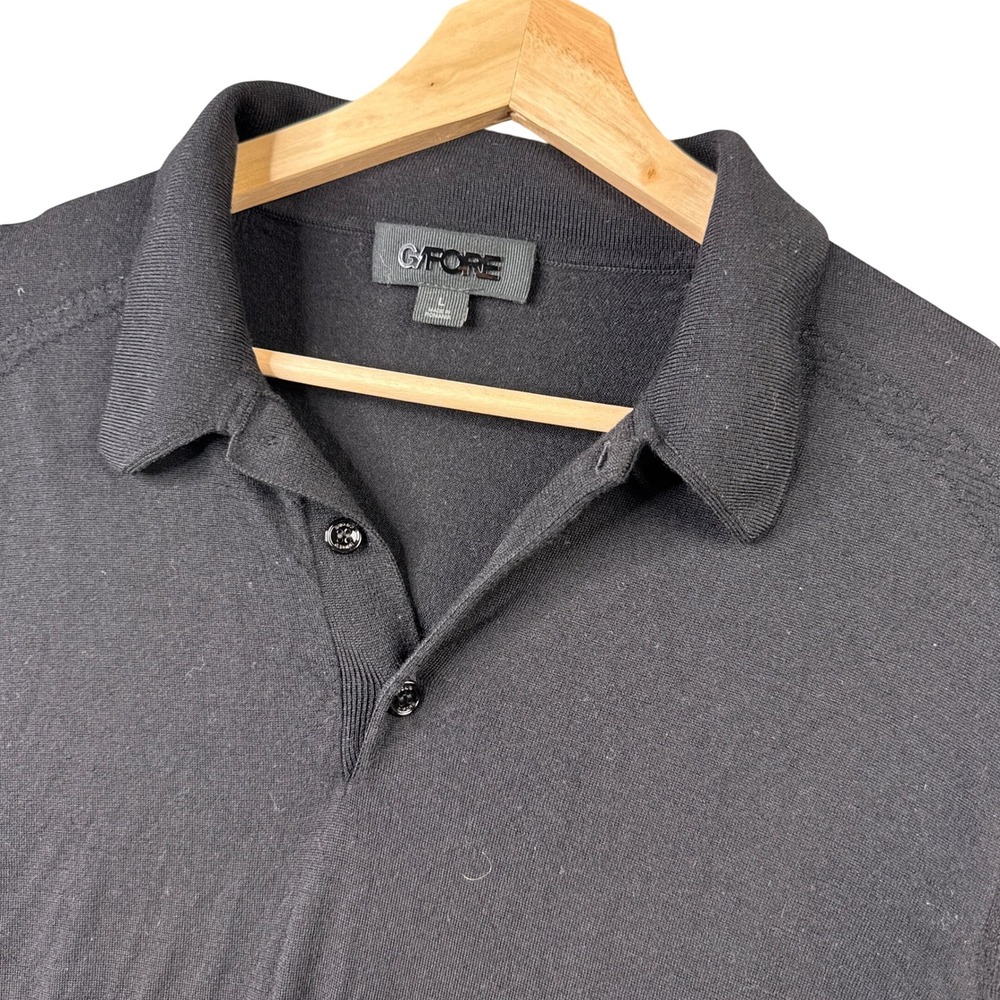 G/FORE Mens Onyx Black 100% Merino‎ Wool Long Sleeve Polo Sweater GMS000023 L
